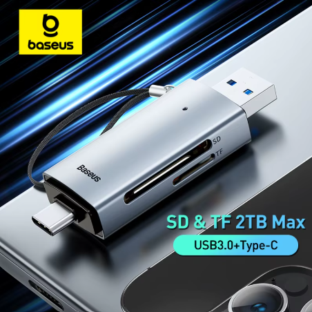 Lector de Tarjetas SD y MicroSD Baseus USB 3.0 y USB-C – Lectura Simultánea