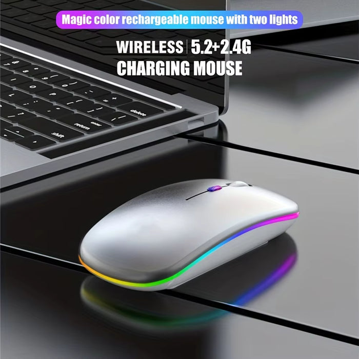 Mouse Inalámbrico RGB Recargable – Silencioso y Ergonómico para PC y Notebook